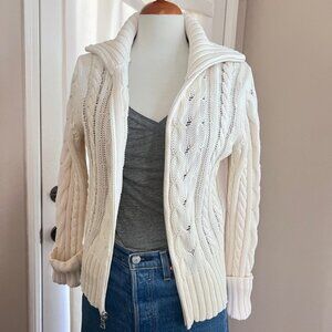 Banana Republic Chunky Cable Knit 100% Cotton Zip Up Sweater Jacket
